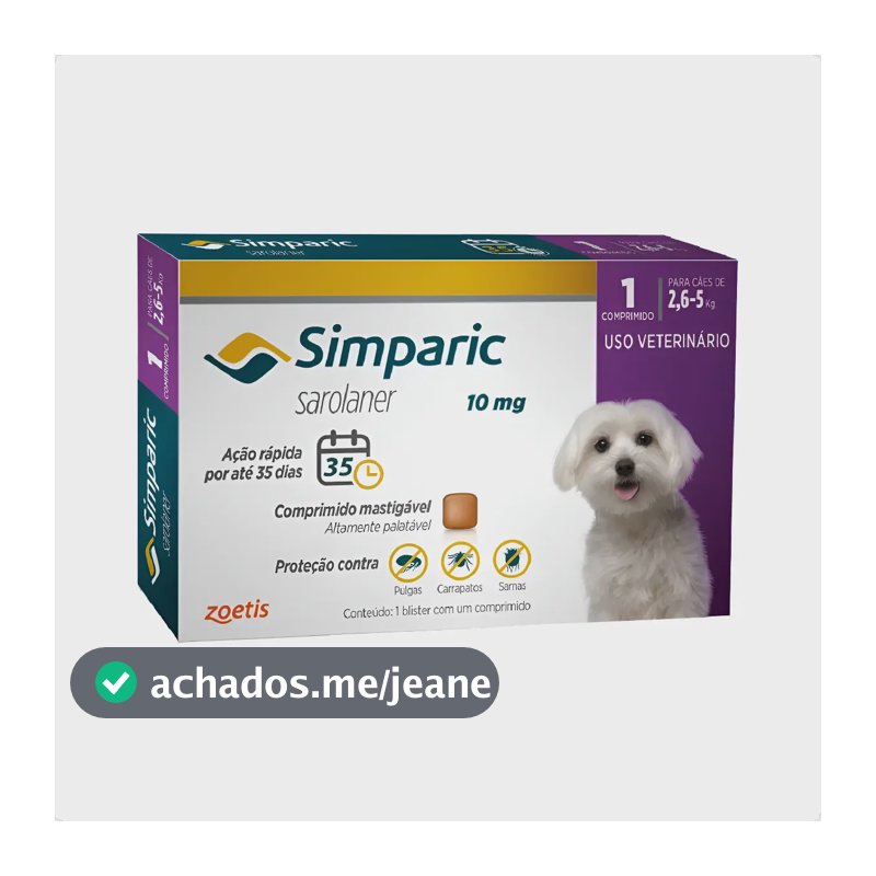 Antipulgas Simparic Para Cães 2,6 á 5 kg 1 Comprimido
