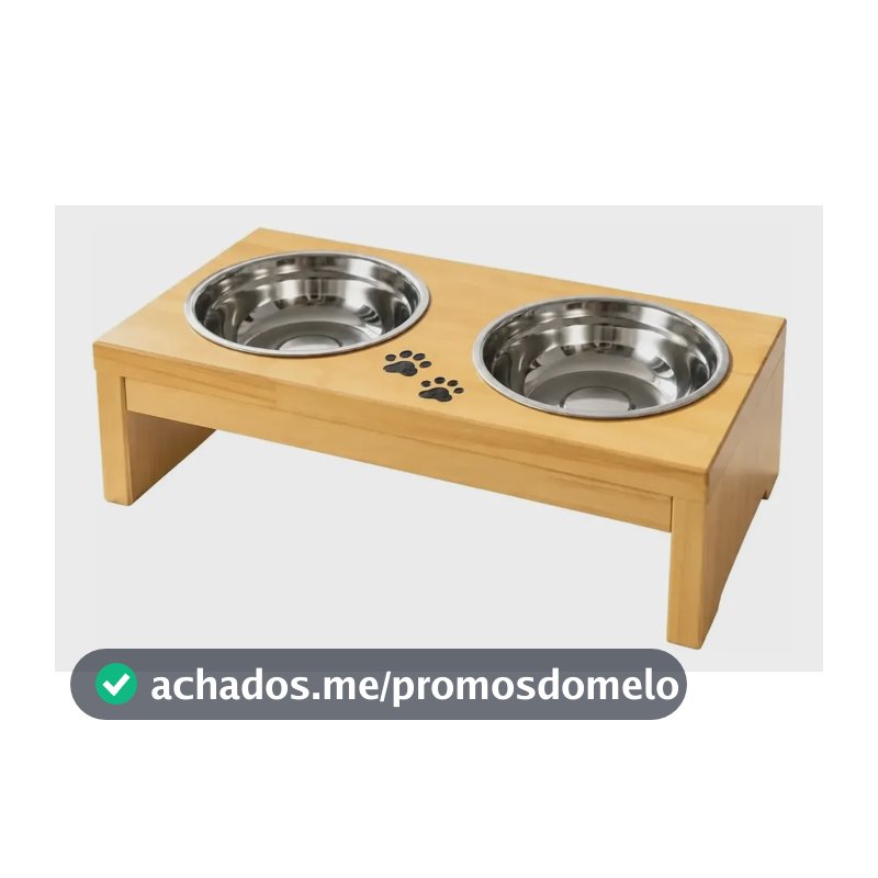 Comedouro Elevado Pequeno C/ 2 Potes Inox P/ Cães E Gatos Natural