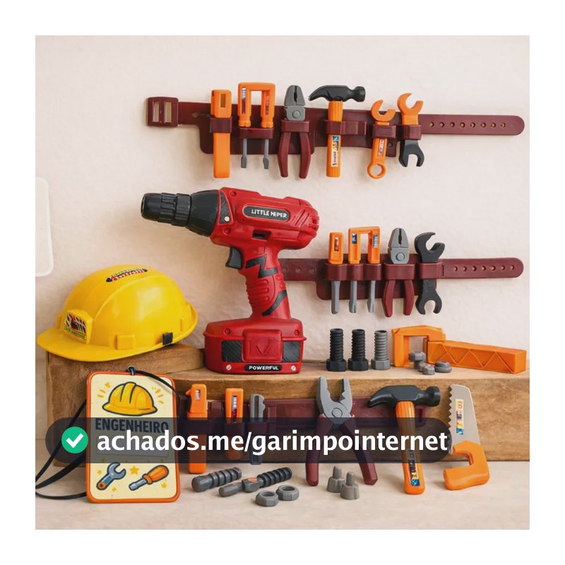 Furadeira De Brinquedo + Kit Cinto C/ Ferramentas Construção