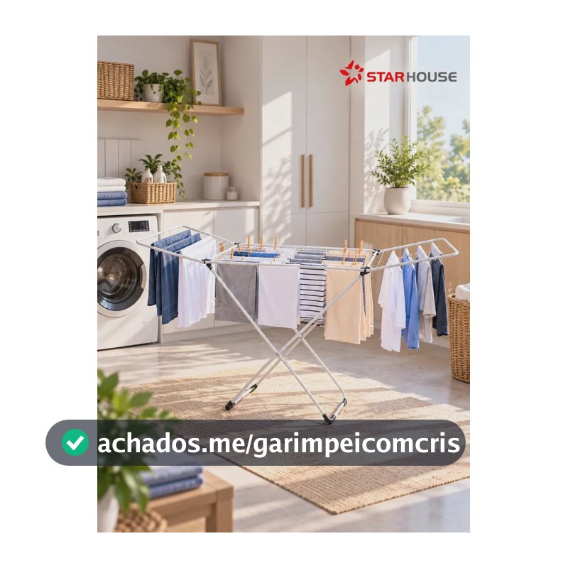 Varal De Roupa de Chão Slim Reforçado Com Abas Dobrável Retrátil StarHouse