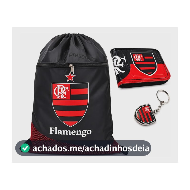 Kit Mochila Saco + Carteira + Chaveiro Times De Futebol Top Preto Vermelho Flamengo Flamengo