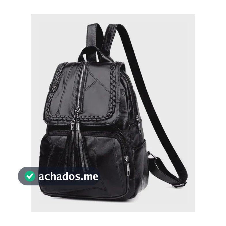 Mochila Pu Feminina Para Passeio Vários Compartimentos Mochila Preta