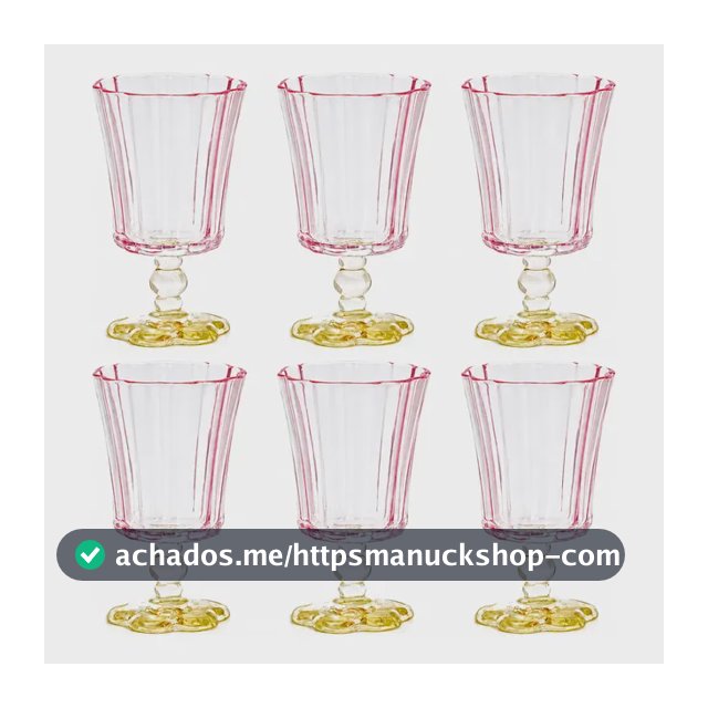 Kit 6 Taças Flor 250ml Vidro Colorido Para Água E Drinks Rosa