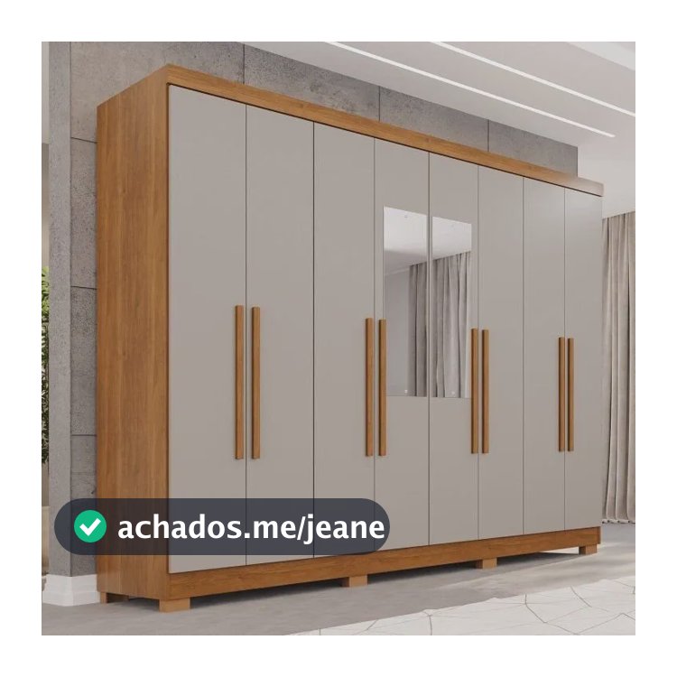 Guarda-roupa Casal Com Pés E Espelho 8 Portas 4 Gavetas Cinamomo/off White