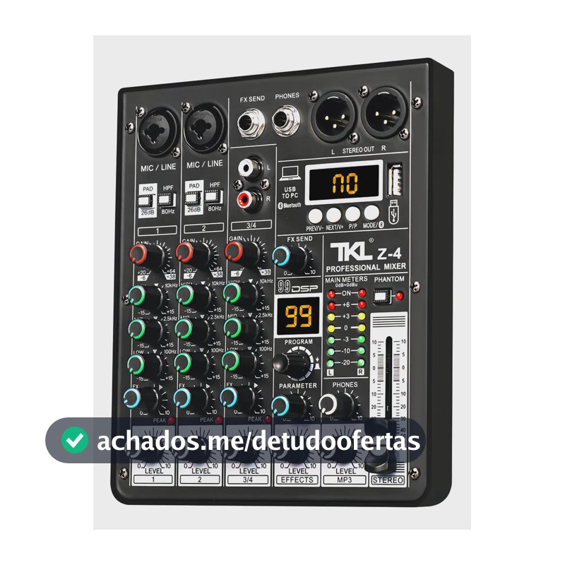 Mesa de som Tklbls Z4 com Interface 4 Canais Bluetooth 99 Efeitos +48v Usb Pc