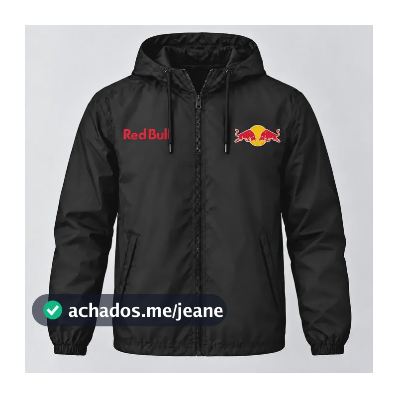 Jaqueta Corta Vento Red Bull Racing Unissex Leve Impermeavel Preto Xg