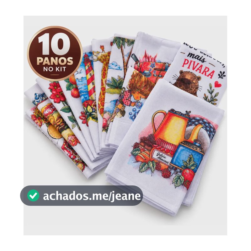 Kit 10 Pano De Prato Estampado 100% Algodão - 32cm X 60cm Branco Variados