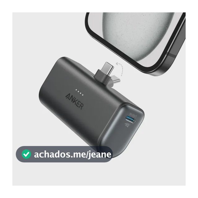 Carregador Portátil Anker Power Bank Pocket 5.000mAh 22.5W Conector USB-C Embutido Dobrável, Carga Turbo PowerIQ 3.0, Com Cabo USB-C 0,6m, iPhone 17/16/15, Samsung Galaxy, Xiaomi, Motorola, Preto