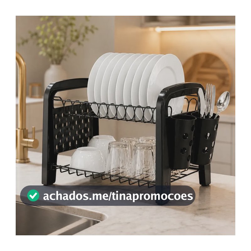 Escorredor Louça Secador Porta Talheres Não Enferruja Preto Arthi WoW
