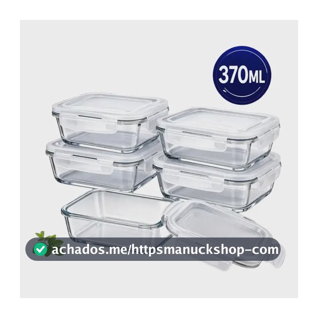 Kit 5 Potes Vidro Hermético 370ml Retangular  Marmita Transparente