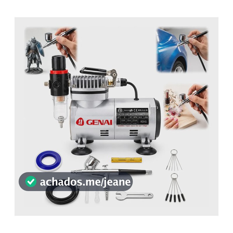 Kit Aerógrafo Profissional C/compressor Bivolt E Bico 0,3mm Prateado