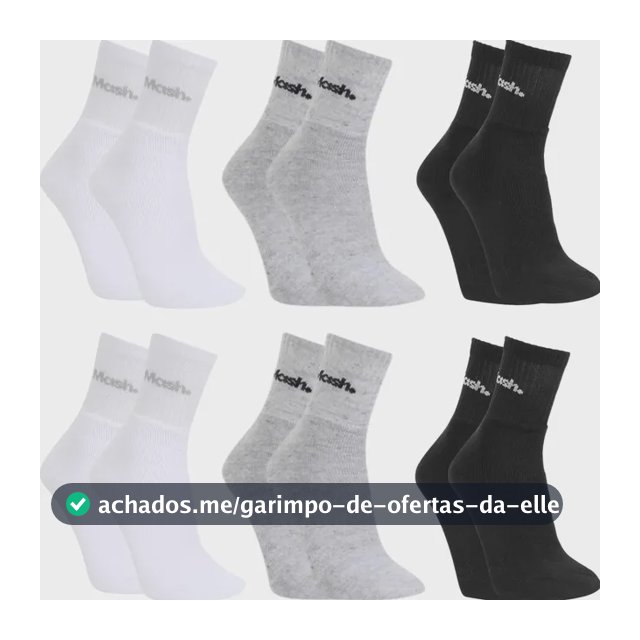 Kit 6 Pares De Meias Esportivas Mash Em Algodão Cano Médio