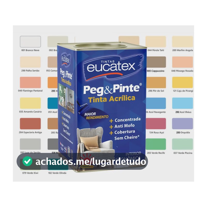 Tinta Acrílica Eucatex Peg e Pinte Branca Gelo Fosca de 18 Litros