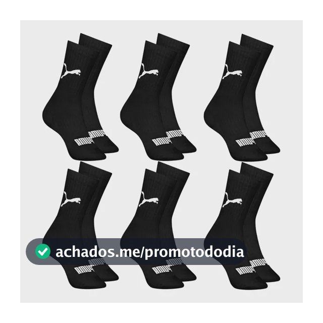 6 Pares Meias Puma Cano Médio Alto Atoalhada Academia Sport