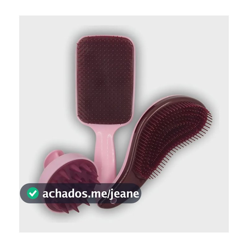 Kit Escovas Trio Raquete Flex, Escova Mágica E Escova Massag Cor Rosa Bebê/Vinho