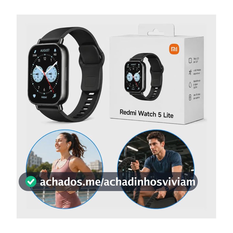 Relógio Smartwatch Redmi Watch 5 Active Lite Xiaomi Preto Prateado