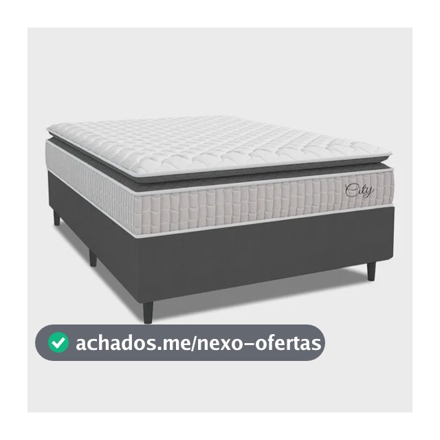 Cama Box Casal Molas Ensacadas City Pillow Preto Até 110kg Branco/cinza