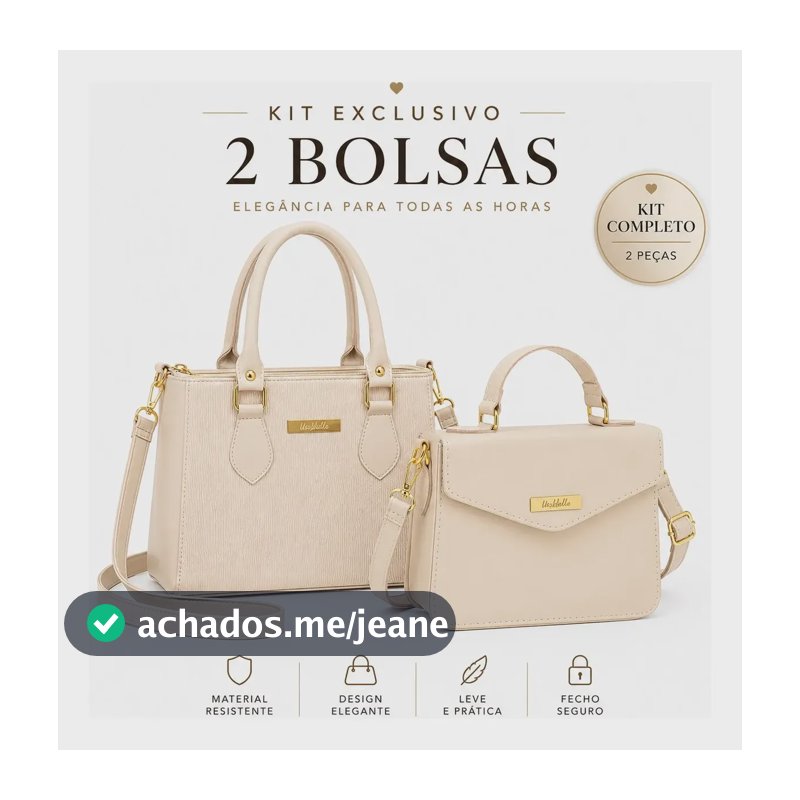 Kit 2 Bolsas Femininas Tote Transversal De Mão Moderna Chic Bege