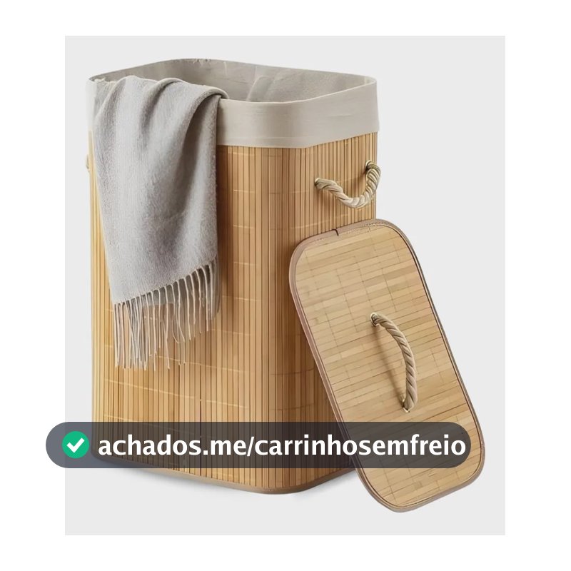 Cesto Roupa Bambu Retangular Dobrável Eps-3903 Com Tampa Alças 60l Bege
