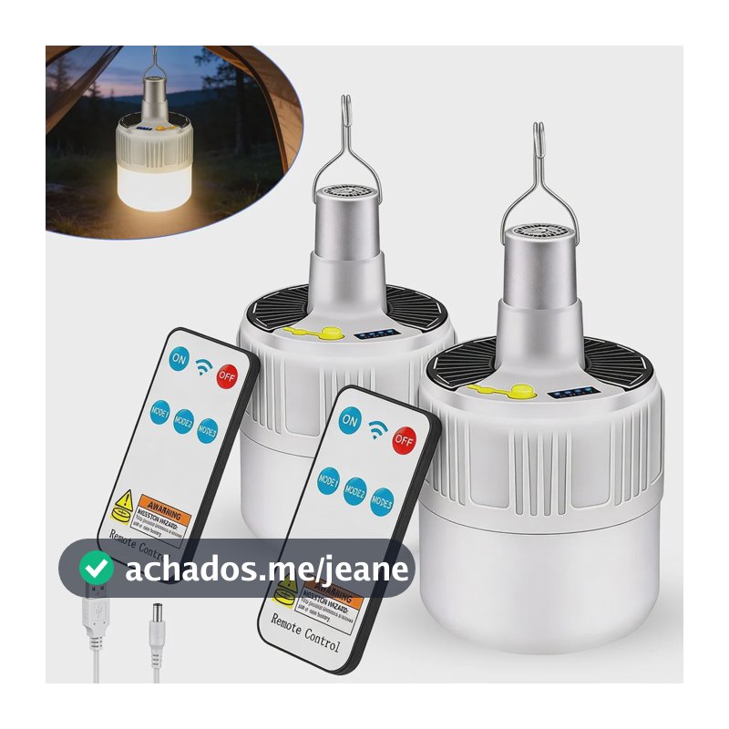 Kit 2 Lampiões Led Recarregáveis Solares Campining E Barraca Branco 127/220v