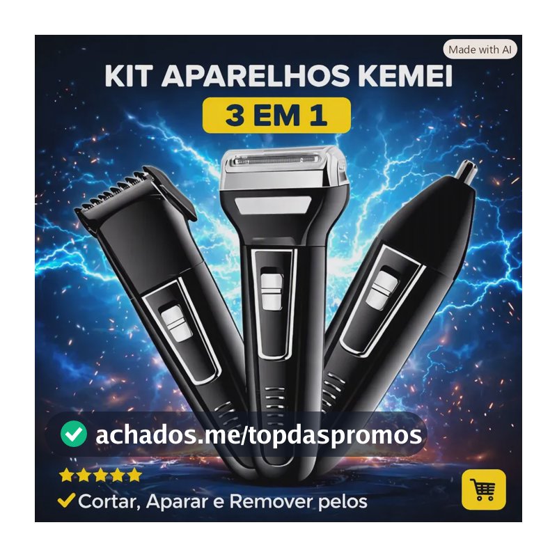 Maquina E Aparador De Cabelo E Barba 3 Em 1 Kemei Km-6558 Preto 127/220v