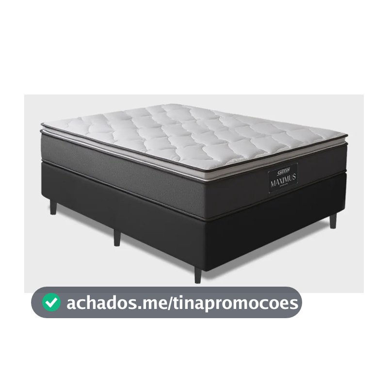 Cama Box Casal Colchão Gazin Molas Ensacadas Pillow Maximus Cinza e Preto 138x188x62cm