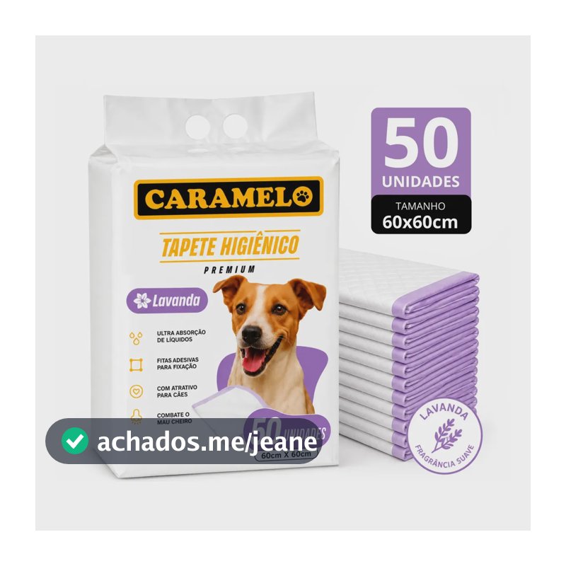 Tapete Higiênico Caramelo Para Cachorro - Lavanda 60x60 50 Unidades