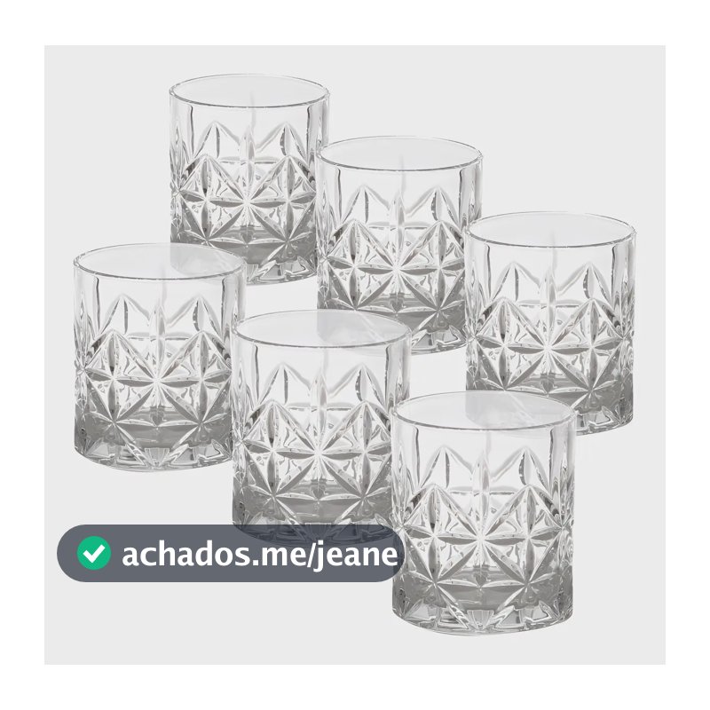 Jogo 6 Copos Baixos De Vidro Lapidado - Whisky, Água, Drinks