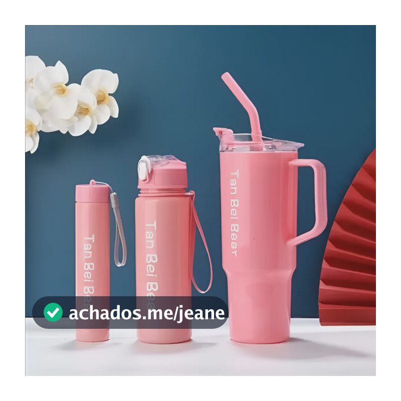 Kit 3 Garrafas Água Academia Corrida Squeeze Motivacional Rosa