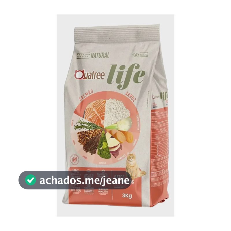 Ração Gato Adultos Castrados Quatree Life Salmão Arroz 3kg