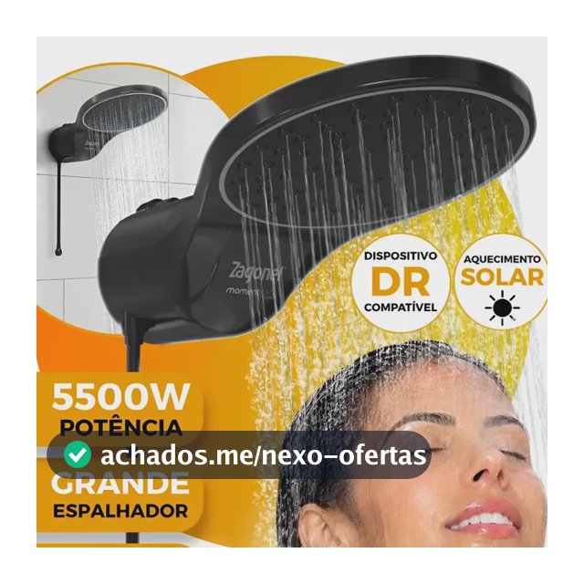 Ducha Chuveiro Eletrônica Zagonel Moment Alta Pressão 7500w Preto 127v 5.5 Kw