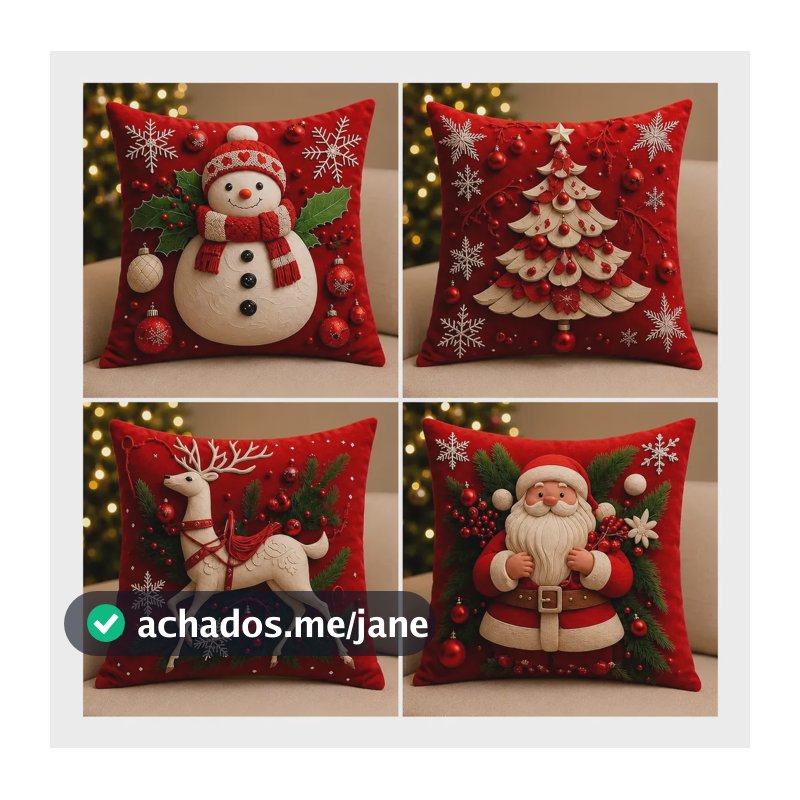 Kit 4 Capas De Almofadas Decorativas 45x45 - Estampadas Natal Vermelha