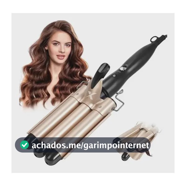 Chapinha Tripla Triondas Modelador Cabelo Cerâmica Tri-onda Ondulador Bivolt Cor Dourada Haixia