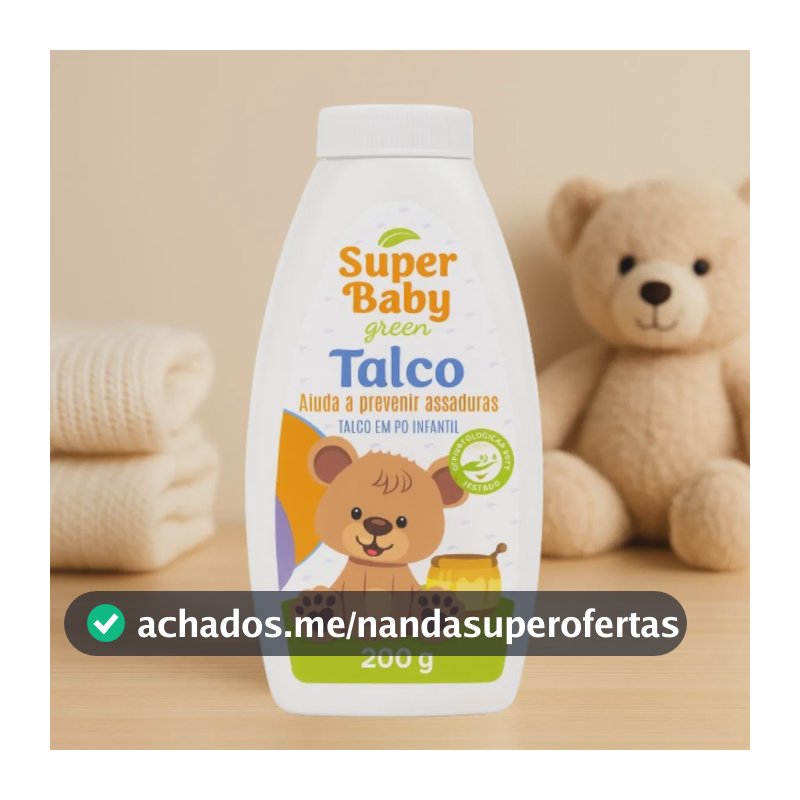 Talco BEEBIZZ SUPER BABY GREEN Dermocalmante em frasco 200 g Talco Infantil para Bebê Higiene Cuidados com a Pele e Uso Diário
