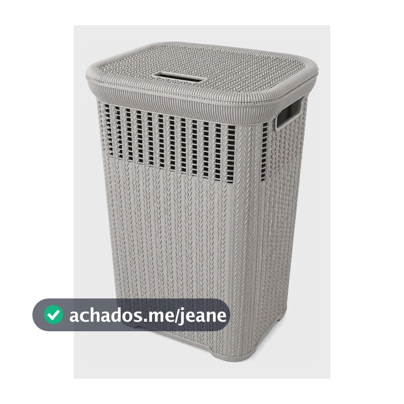 Cesto De Roupa Rattan 50l C/ Tampa Alça Organizador Banheiro Cinza