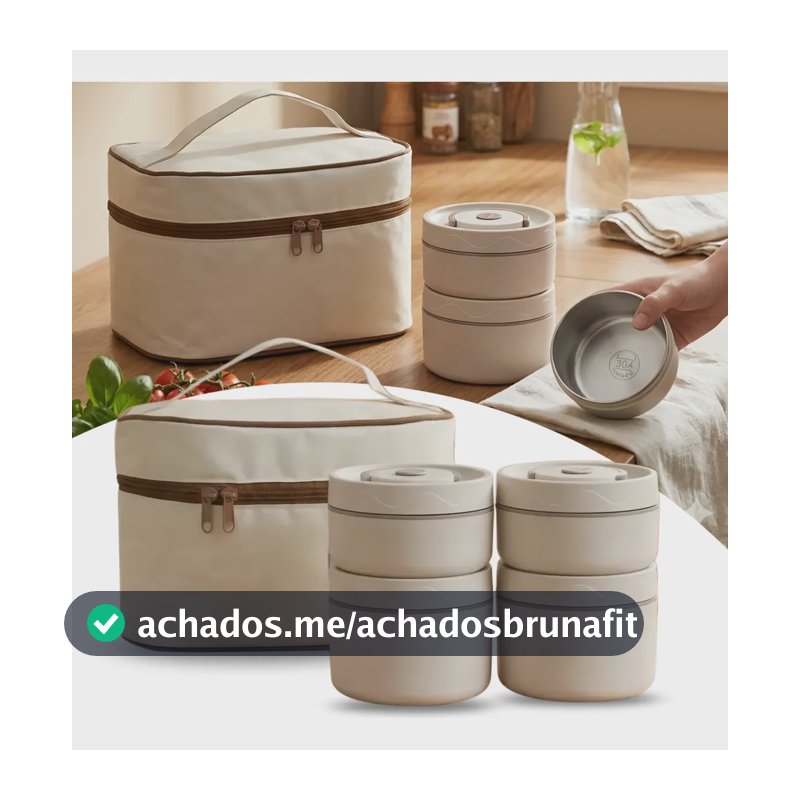 Kit 4 Marmitas Térmicas Inox Com Bolsa Transporte Bege