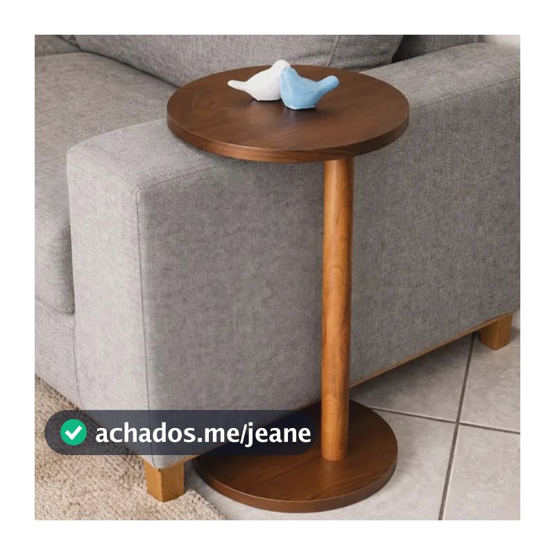 Mesinha Lateral Redonda Monopé Mesa De Apoio Para Sofá Cor Castanho