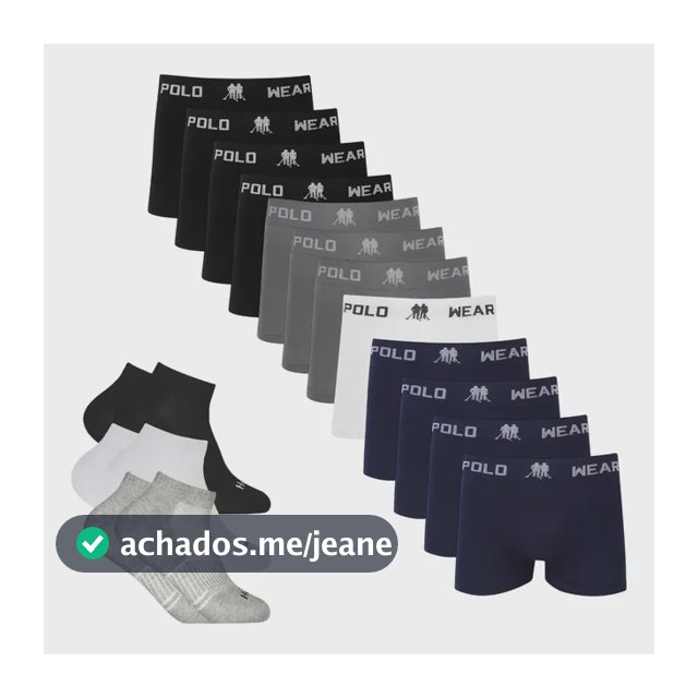 Kit 12 Cueca Polo Wear Microfibra 6 Meias Cano Medio Hoahi