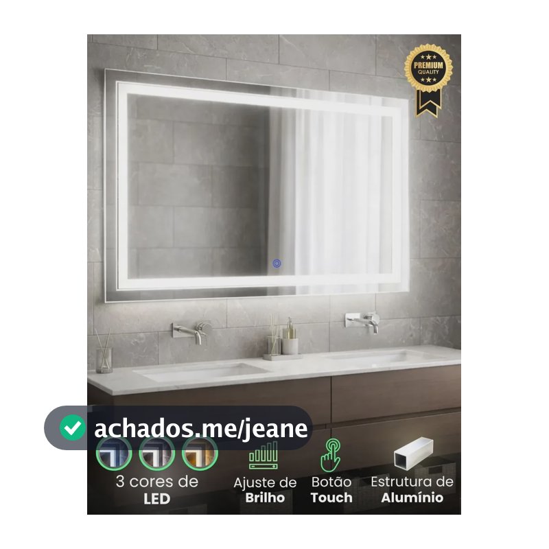 Espelho Com Led Touch 120 X 80cm Parede 3 Cores Maquiagem Banheiro Aluminio