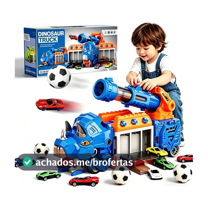 Caminhao Dinossauro 3 Em 1 Engole Carro E Lança Bola Futebol Azul