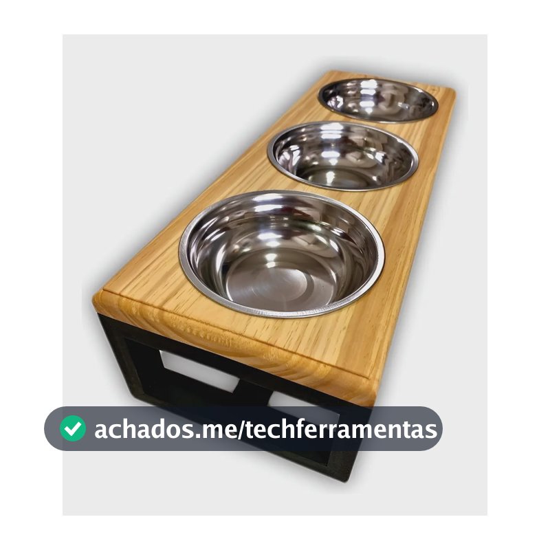 Comedouro Triplo Para Cachorro E Gato - P Madeira