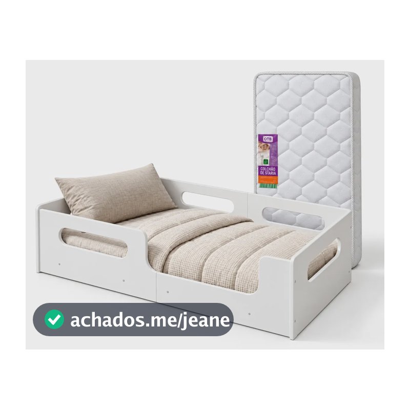 Cama Montessoriana Encanto Infantil Branco Na Caixa com Colchão Despumalar com Proteção Lateral Espuma 150x70cm