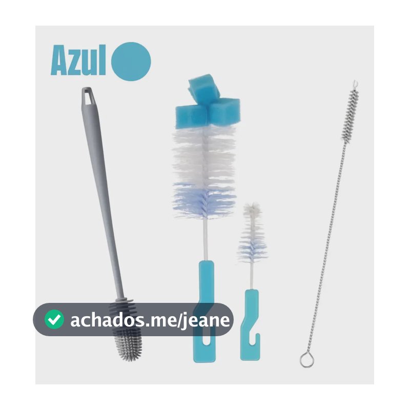 Kit 4 Escovas Para Lavar Mamadeira Copo Canudo Garrafa Azul
