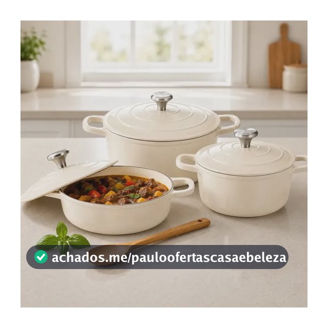 Jogo 3 Panelas Cerâmica Caçarola Antiaderente Aluminio Indução Tampa Creme