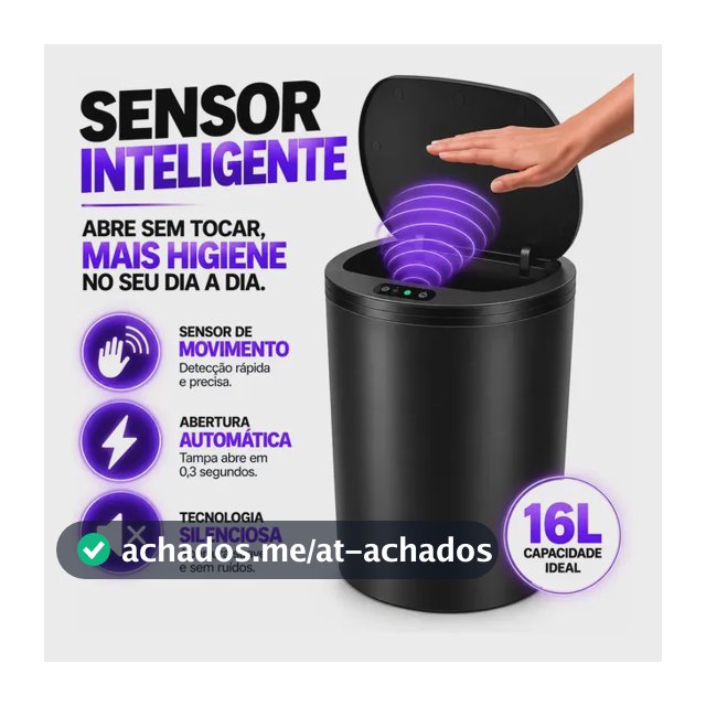 Lixeira Inteligente Automática Redonda Recarregável USB‐C Sensor para Cozinha Banheiro Escritório