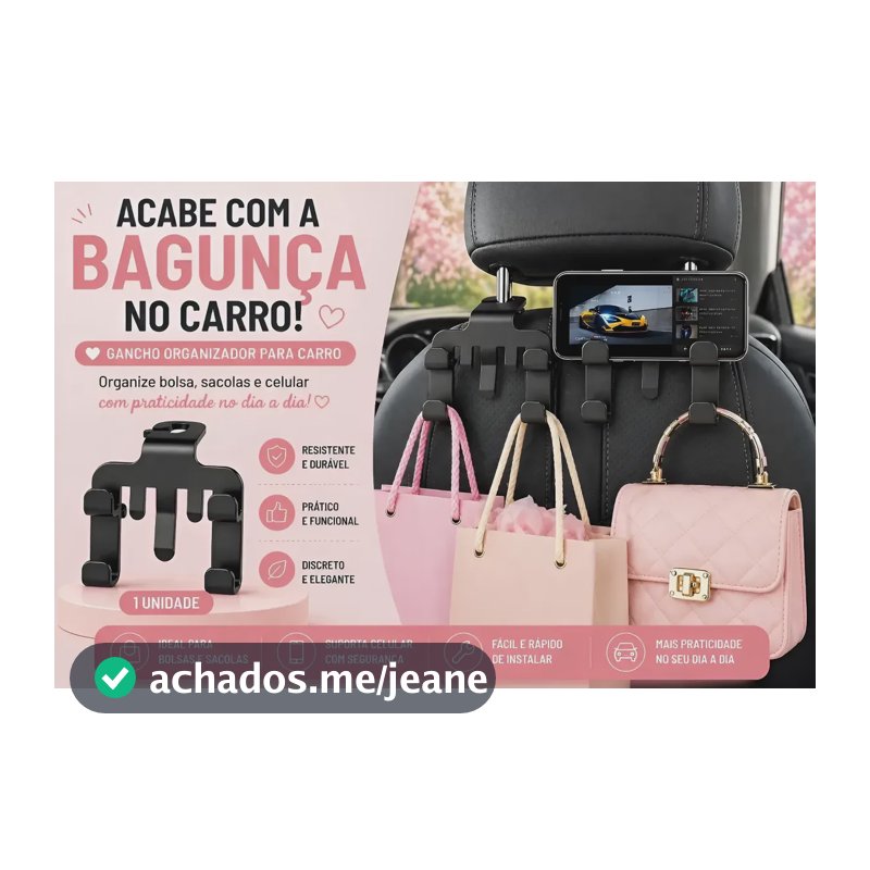 Gancho Organizador Para Carro 2 Em 1 Para Bolsa E Celular Preto