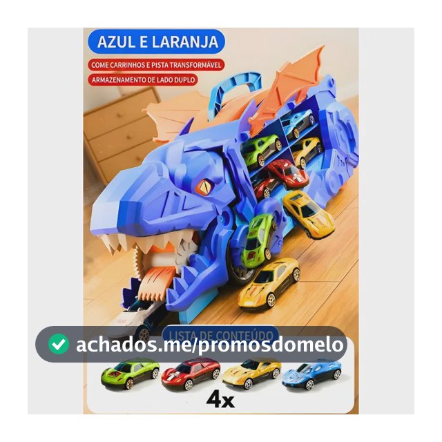 Caminhão Dinossauro Pista Com Carrinhos Maleta Transporte Azul