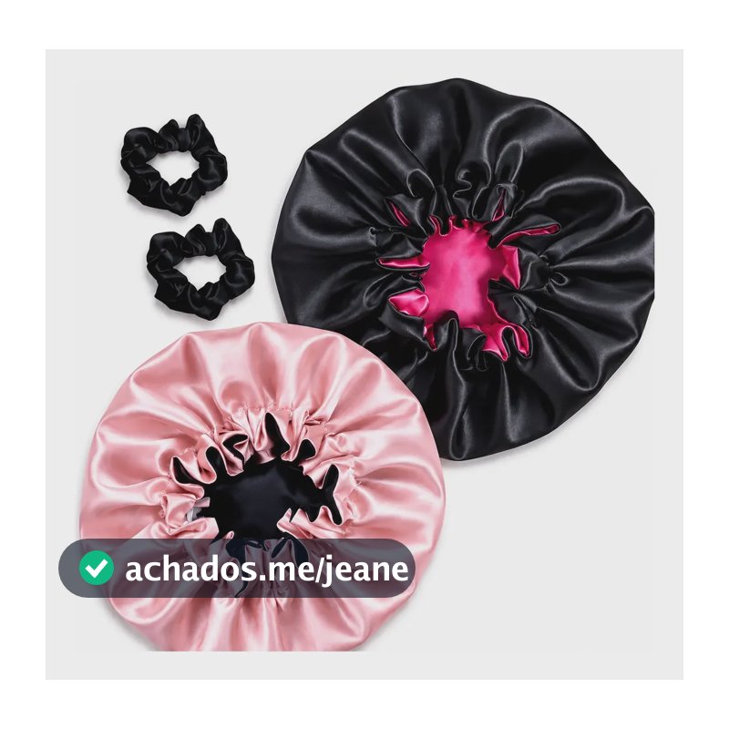 2 Toucas + 2 Xuxinhas Touca De Cetim Dupla Face Anti Frizz Nude Com Preto/preto Com Pink Nenhuma