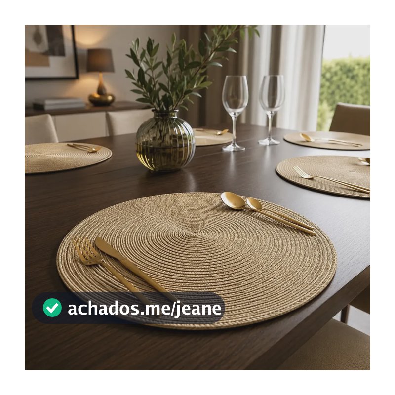 Kit 12 Jogo Americano Redondo Dourado Sousplat Mesa Posta Dourado Liso