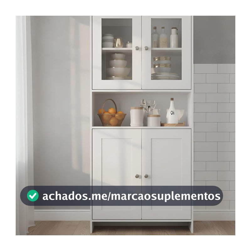 Armário de Cozinha Decibal para Organizar com 4 Portas e Vidro 84cm Branco